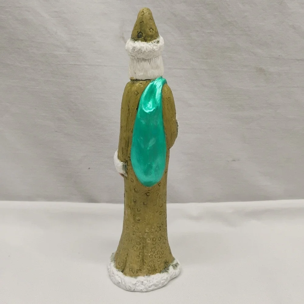 Vintage Folk Art GREEN Rustic Santa 7